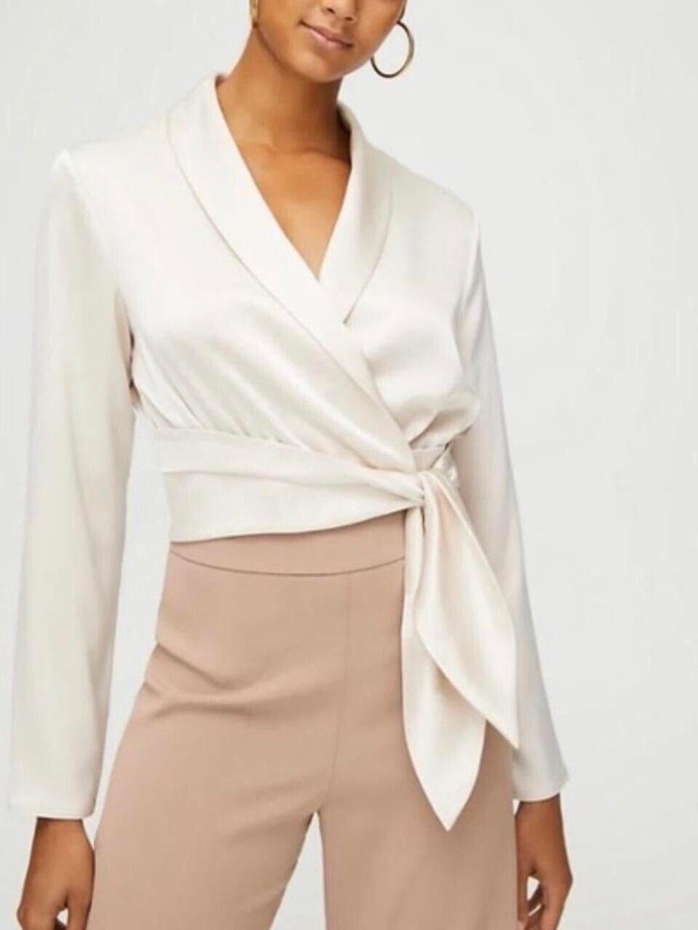 Babaton Silky Blush Pink Tie-Waist Cropped Blouse